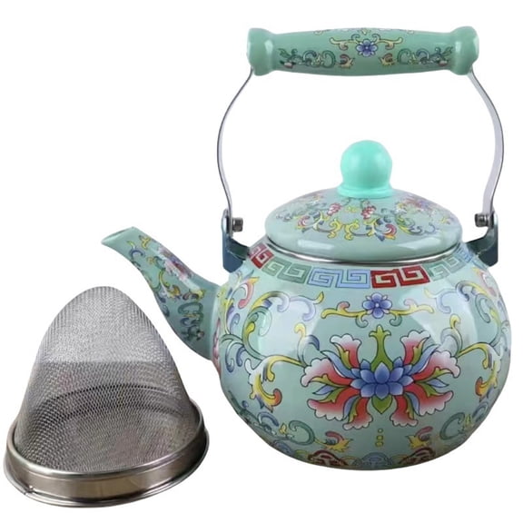 2.5L Enamel Teapot with Infuser, Stovetop Floral Tea Kettle with Ceramic Handle for Home Camping(9)