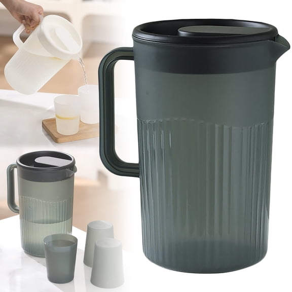 2.5L Large Capacity Plastic Pitcher with Lid & Filter - Heat-Resistant Water Jug for Juice & Tea, Refrigerator-Friendly & Dishwasher Safe, Perfect for Family Gatherings, A