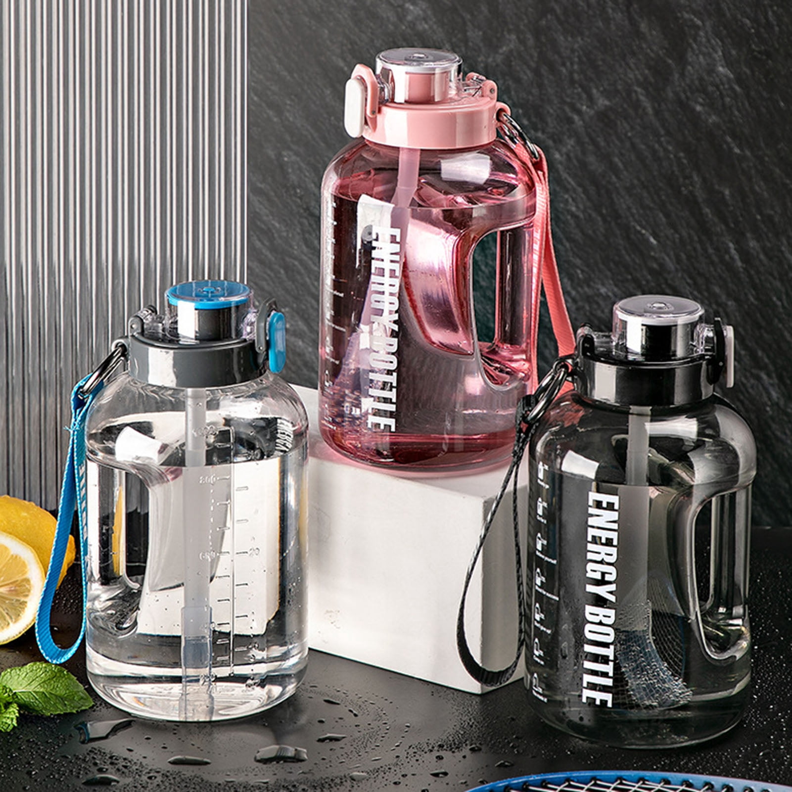 2.5L Large Capacity Water Bottle with Time Marker Straw & Scale for ...