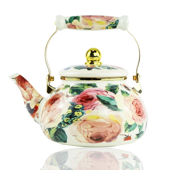 2.5L Porcelain Enamel Stovetop Tea Kettle with Ceramic Handle