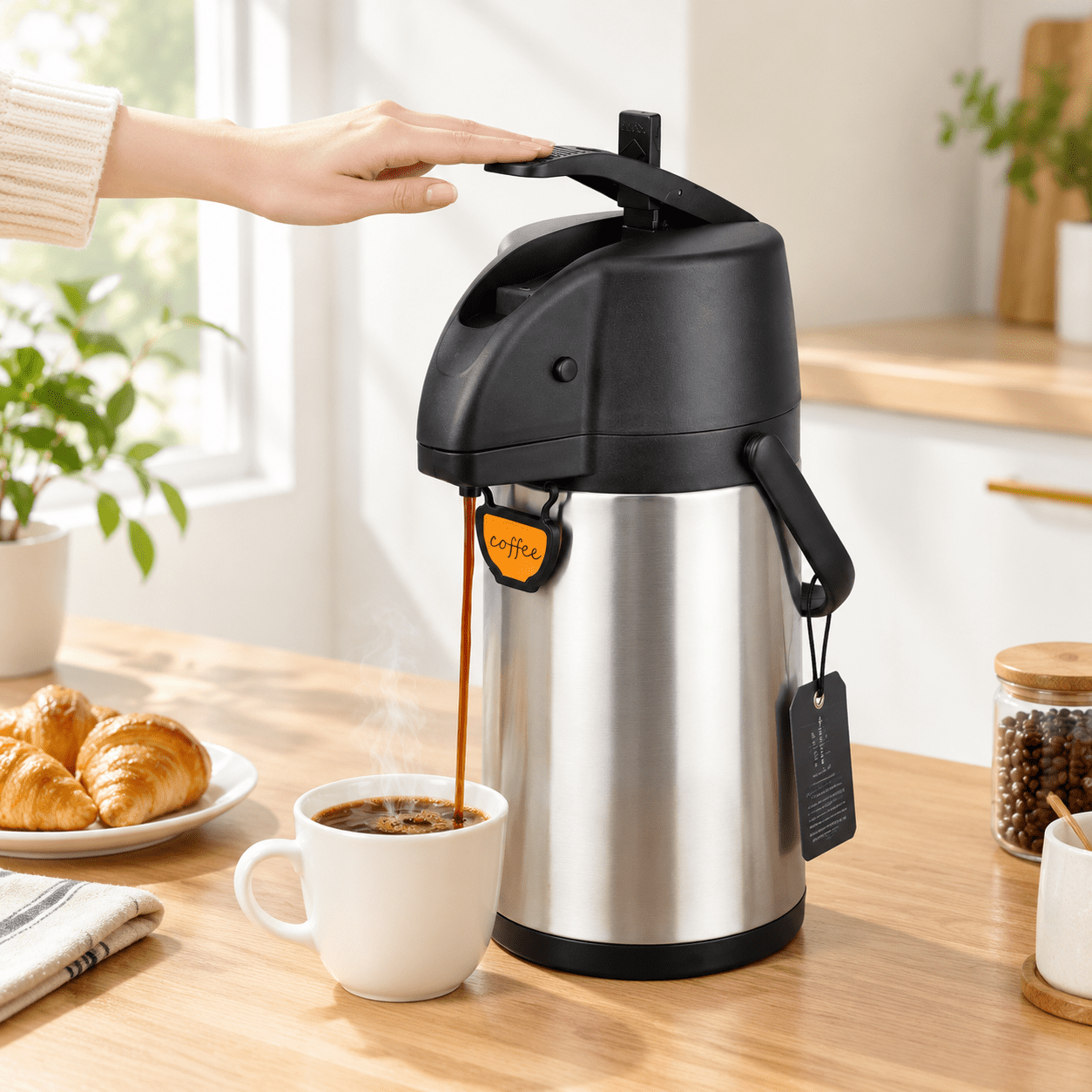 2.5L Stainless Steel Thermal Airpot Dispenser with Pump for Hot and ...