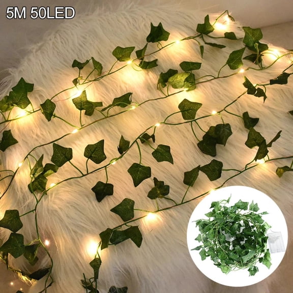 2/5M Silk Leaves Fake Creeper Green Leaf Ivy Vine LED String Lights for Home Wedding Hanging Garland Artificial Plants Decor