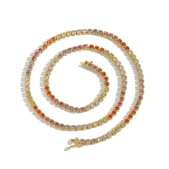 2.5MM Round Cut Colorful Necklace for Women 18K Gold Plated Lab Diamond Tennis Necklace Chain CZ Necklaces for Women Party Prom Jewelry