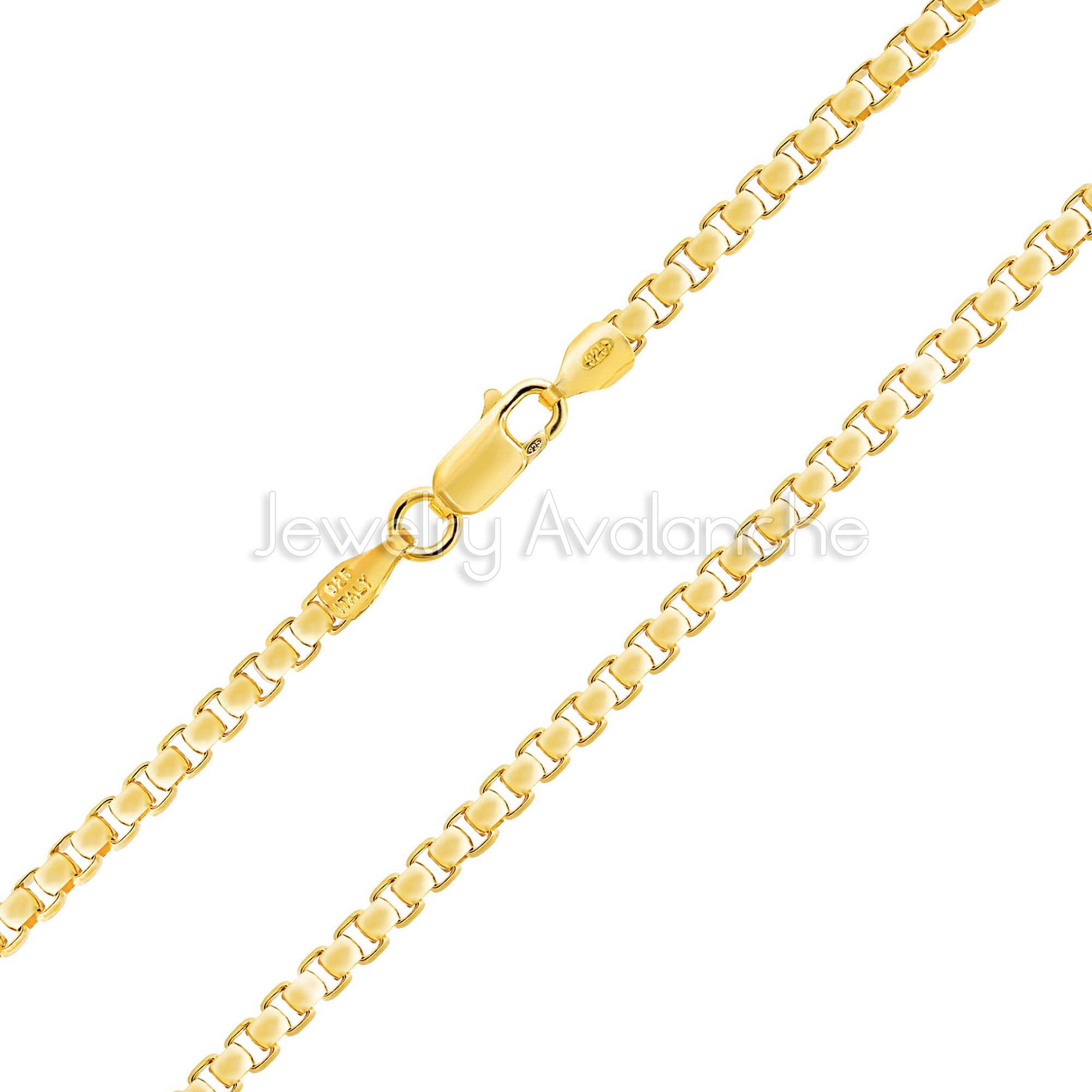 2.5MM Rounded Box Chain Yellow Gold Plated Sterling Silver 22