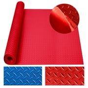 2.5MM Thick Garage Floor Mat Rolls Heavy Duty Diamond Plate PVC Vinyl Non-Slip Garage Flooring Roll, Red