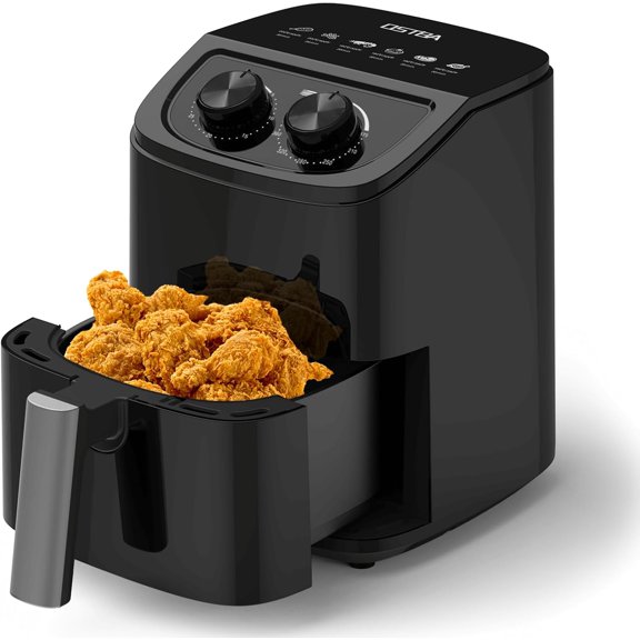 2.5QT Air Fryer for 1–2 People, Small Air Fryer with 6 Menu Options, Dual Knob Manual Temp & Timer, 3D Rapid Air Circulation, Nonstick & Dishwasher Safe Basket, Oil-Free Healthy Cooking