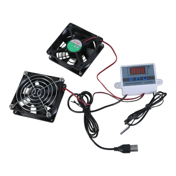 2.5W Quiet USB Cabinets Fan with Adjustable Thermostat Metal Grille Cooling Fan for Home Theater and Pet Kennels