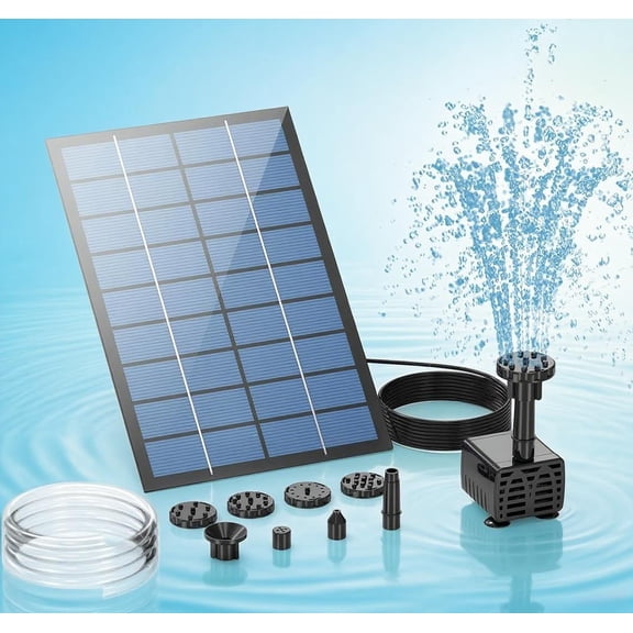 2.5W Solar Fountain Pump, Outdoor DIY Solar Water Fountain with 6 Nozzles and 4ft Water Pipe, Solar Powered Pump for Bird Bath, Ponds, Garden and Fish Tank