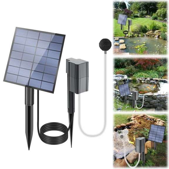 2.5W Solar Pond Aerator with Built-in Battery Backup, 1 Air Stones, Solar Powered Air Pump for Pond Fish Tank Hydroponics Bubble Oxygenator