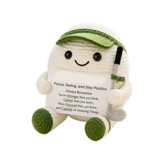 2.5X2.5 Inch Finished Crochet Golf Ball Ornament, Positive Crochet, Motivational Gifts, Cute Desk Decor, Little Smiling Golf Themed Plush Display Figurine with Removable