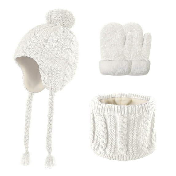 2-5Y Toddler Winter Hat Scarf Warm Mittens Set Knit Thick Ski Earmuff Cap With Scarf Gloves Set For Kids Baby Girls Boys On Clearance