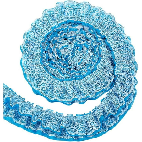 2.5Yards 3-Layer Ruffle Lace Pleated Trim 3-5/8 inch Wide Chiffon Flower Trim Gathered Ribbon
