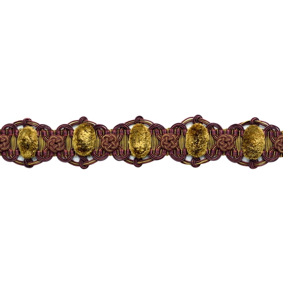 2" (5cm) Alexander Collection Luxurious Velour Medallion Gimp Braid Trim # 0200AXG, Golden Brown Beige #LX09 (Golden Beige, Dark Red, Plum Purple) Sold By The Yard (36"/3 ft/0.9m)