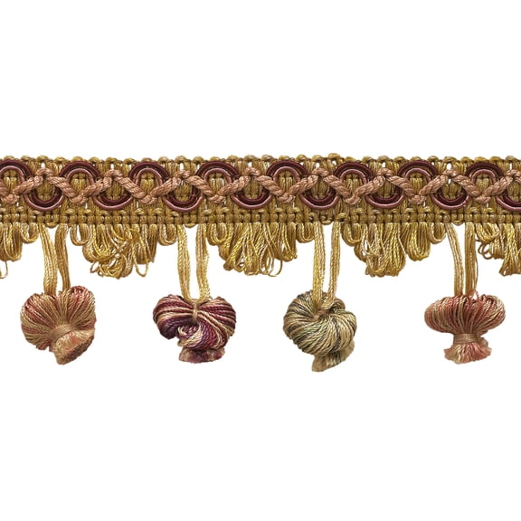 2" (5cm) Imperial Collection Scroll Gimp and Scalloped Loop onion Tassel Fringe Trim # NT2503,, Berry Patch Red #4260 (Dark Red, Forest Green, White Gold) 5 Yards (15 ft/4.5m)