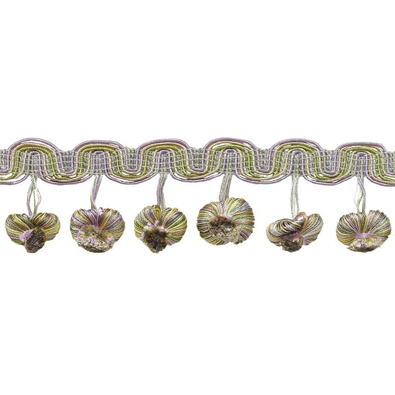 2" (5cm) Imperial Coolection Multi Scroll Header and Onion Tassel Fringe Trim # TFB2,, Sage Lilac Purple #8426 (Lavender Purple, Periwinkle Blue, Sage Green) Sold By The Yard (36"/3 ft/0.9m)