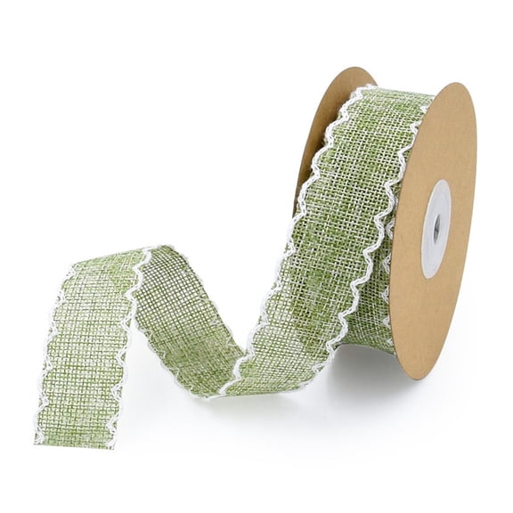 2.5cm Natural Jute Burlap Hessian Ribbon with White Thread Trim Edge Rustic Vintage Wedding Party Xmas Gift Craft Decor Home