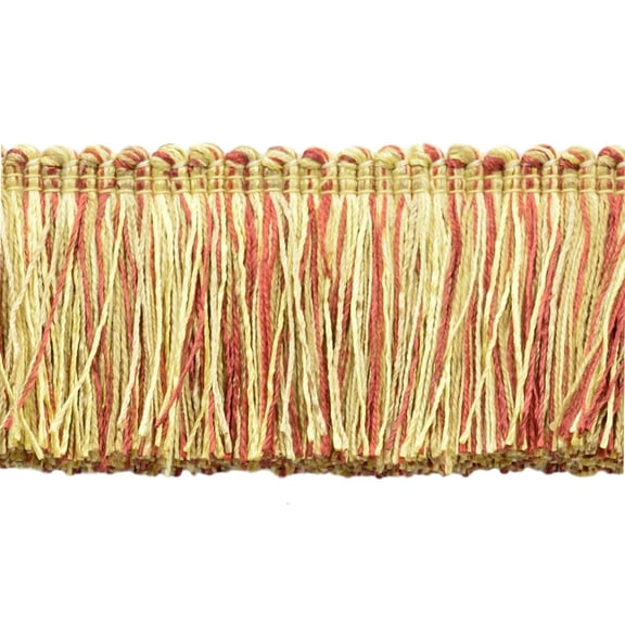 2" (5cm) Veranda Collection Shiny Brush Fringe Trim # 0200VB,, Bisque Beige #VNT31 (Light Beige, Rust Red, Light Gold) 18 Yards (54 ft/16.5m)