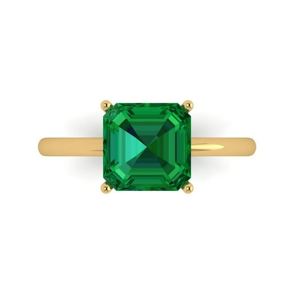 Clara Pucci 14K Yellow Gold 2.5ct Emerald Solitaire Ring for Women