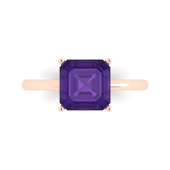 Solitaire Engagement Ring for Women - 2.5ct Natural Amethyst in 14K Rose Gold Promise Ring