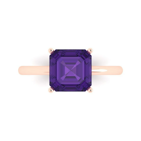 Solitaire Engagement Ring for Women - 2.5ct Natural Amethyst in 18K Rose Gold Promise Ring