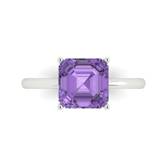 Solitaire Engagement Ring for Women - 2.5ct Simulated Alexandrite in 14K White Gold Promise Ring