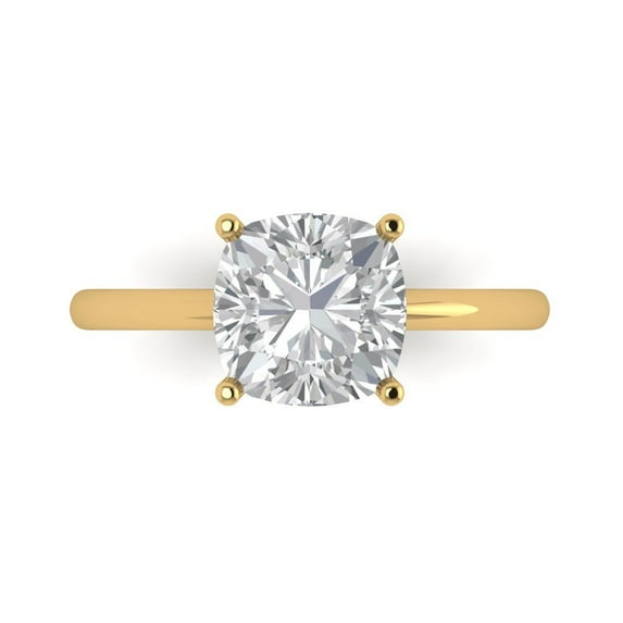 2.5 ct Cushion Cut Moissanite Solitaire Engagement Ring for Women in 18K Yellow Gold