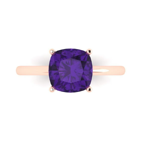 Solitaire Engagement Ring for Women - 2.5ct Natural Amethyst in 14K Rose Gold Promise Ring