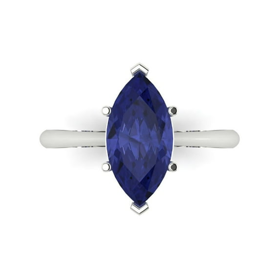 2.5 ct Marquise Cut Simulated Tanzanite Solitaire Engagement Ring for Women in 18K White Gold