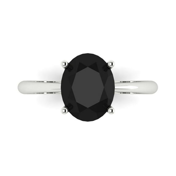 2.5ct Oval Cut Black Natural Onyx 18k White Gold Engraving Statement Bridal Wedding Solitaire Designer Ring Size 5.5