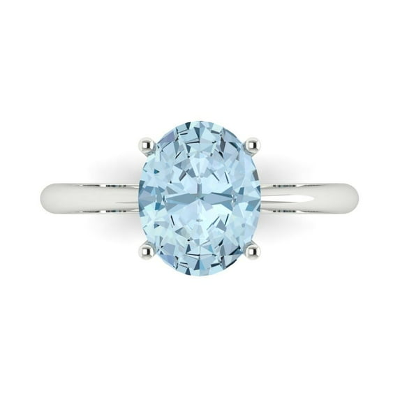 2.5ct Oval Cut Blue Crystal 18k White Gold Engraving Statement Bridal Wedding Solitaire Designer Ring Size 11