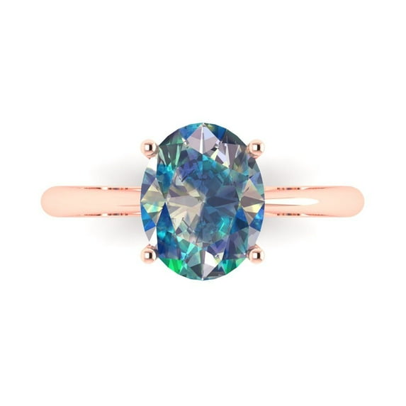 Clara Pucci 14K Rose Gold 2.5ct BlueMoissanite Solitaire Ring for Women