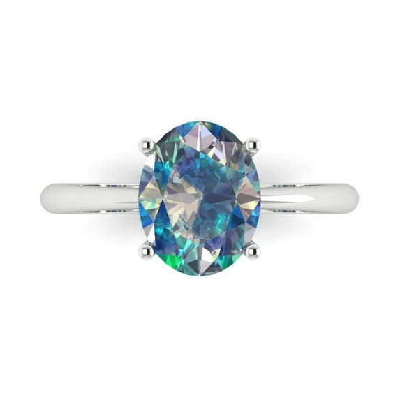 2.5ct Oval Cut Blue Moissanite 18k White Gold Engraving Statement Bridal Wedding Solitaire Designer Ring Size 5.5