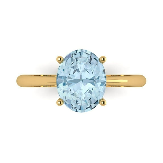 2.5ct Oval Cut Blue Natural Aquamarine 18k Yellow Gold Engraving Statement Bridal Wedding Solitaire Designer Ring Size 4.5