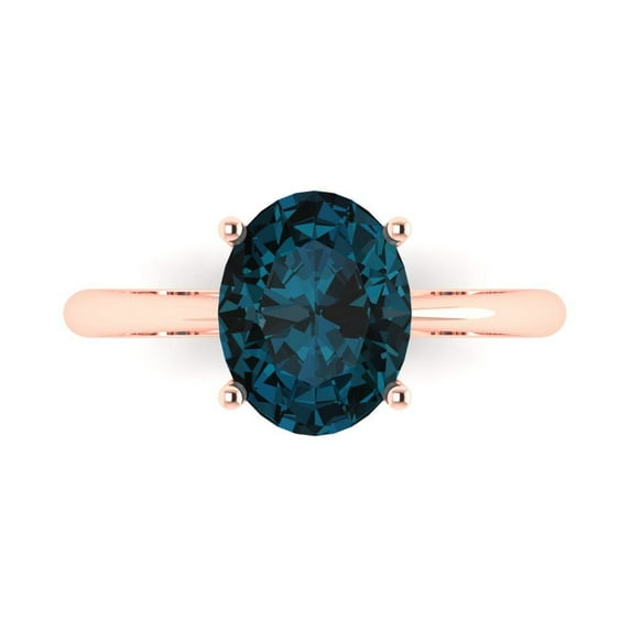 2.5ct Oval Cut Blue Natural London Blue Topaz 18k Pink Rose Gold Engraving Statement Bridal Wedding Solitaire Designer Ring Size 3.5