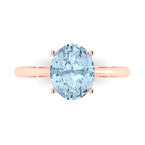 Clara Pucci 14K Rose Gold 2.5ct SwissBlueTopaz Solitaire Ring for Women