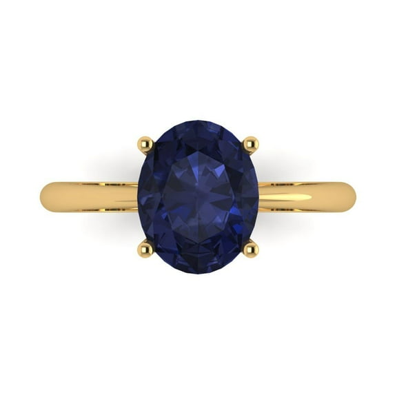 2.5ct Oval Cut Blue Sapphire 14k Yellow Gold Engraving Statement Bridal Wedding Solitaire Designer Ring Size 7.5