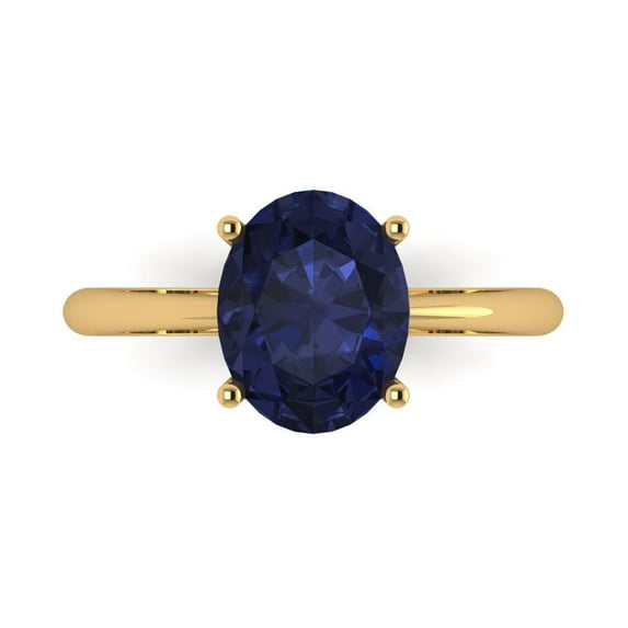 2.5ct Oval Cut Blue Sapphire 18k Yellow Gold Engraving Statement Bridal Wedding Solitaire Designer Ring Size 3.5