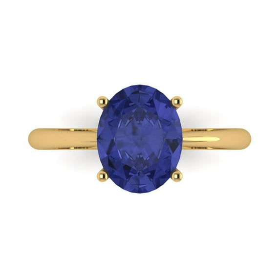 2.5ct Oval Cut Blue Tanzanite 18k Yellow Gold Engraving Statement Bridal Wedding Solitaire Designer Ring Size 9.5