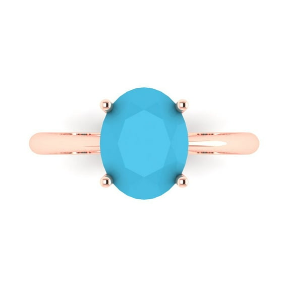 2.5ct Oval Cut Blue Turquoise 18k Pink Rose Gold Engraving Statement Bridal Wedding Solitaire Designer Ring Size 9