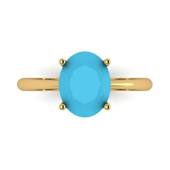 2.5ct Oval Cut Blue Turquoise 18k Yellow Gold Engraving Statement Bridal Wedding Solitaire Designer Ring Size 10.5