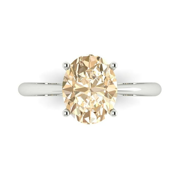 2.5ct Oval Cut Brown Natural Morganite 18k White Gold Engraving Statement Bridal Wedding Solitaire Designer Ring Size 9