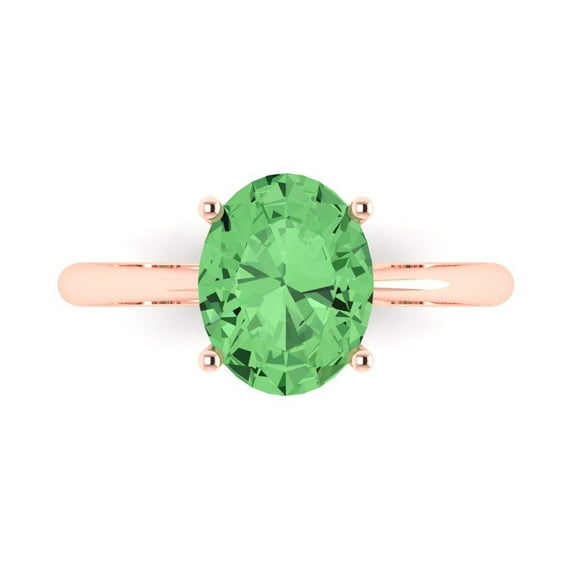 2.5ct Oval Cut Green Crystal 18k Pink Rose Gold Engraving Statement Bridal Wedding Solitaire Designer Ring Size 11