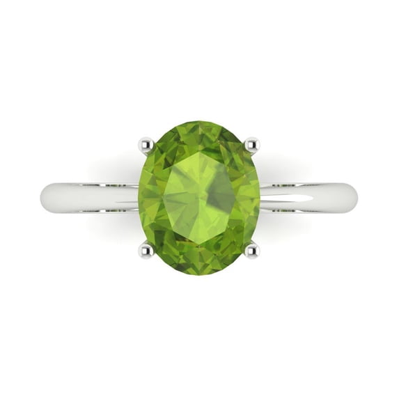 Clara Pucci 14K White Gold 2.5ct Peridot Solitaire Ring for Women
