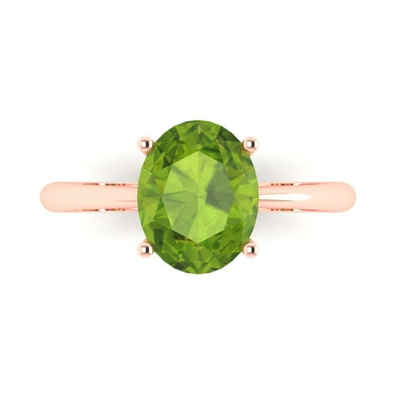 2.5ct Oval Cut Green Natural Peridot 18k Pink Rose Gold Engraving Statement Bridal Wedding Solitaire Designer Ring Size 10