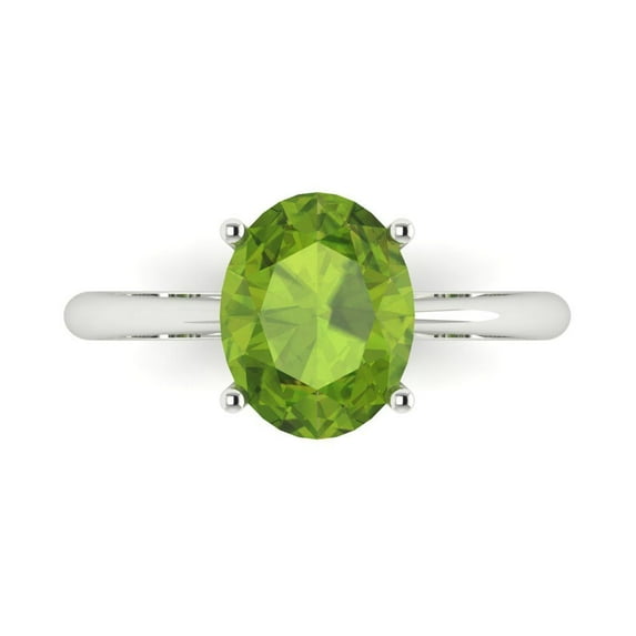 2.5ct Oval Cut Green Natural Peridot 18k White Gold Engraving Statement Bridal Wedding Solitaire Designer Ring Size 5