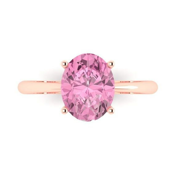 2.5ct Oval Cut Pink Crystal 18k Pink Rose Gold Engraving Statement Bridal Wedding Solitaire Designer Ring Size 6