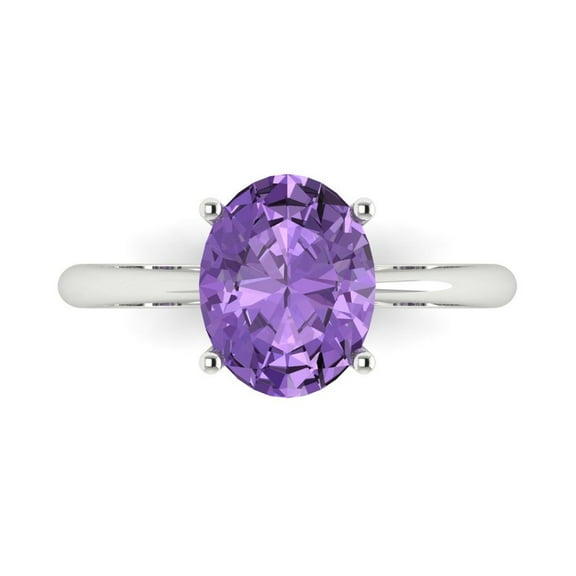 2.5ct Oval Cut Purple Alexandrite 14k White Gold Engraving Statement Bridal Wedding Solitaire Designer Ring Size 7.5