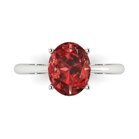 2.5ct Oval Cut Red Natural Garnet 18k White Gold Engraving Statement Bridal Wedding Solitaire Designer Ring Size 4.5