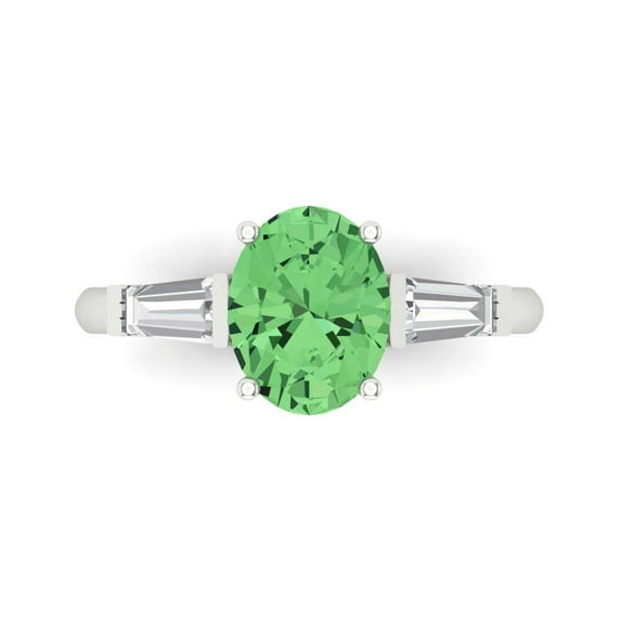 Three-Stone Engagement Ring for Women - 2.5ct Simulated Green Diamond in 14K White Gold Promise Ring
