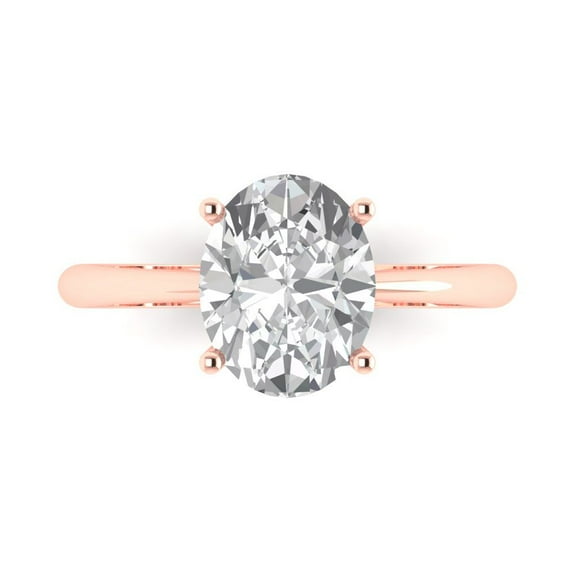 2.5ct Oval Cut White Sapphire 14k Pink Rose Gold Engraving Statement Bridal Wedding Solitaire Designer Ring Size 7.5